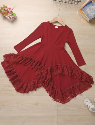 IDOPIP Girls Sweater Dress Toddler Fall Dresses Kids Long Sleeve Ribbed Knit Sweaters Handkerchief Lace Ruffle Casual Dresses4