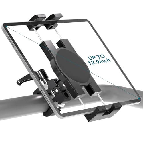 Spin Bike Tablet Holder,iPad Handlebar Mount for Exerise Bike /Treadmill /Elliptical /Peloton /Stroller /Gym Trainer /Boat Helm, Compatible with 4.7~12.9' iPad/Nexus /LG G /e-Reader /Switch /iPhone