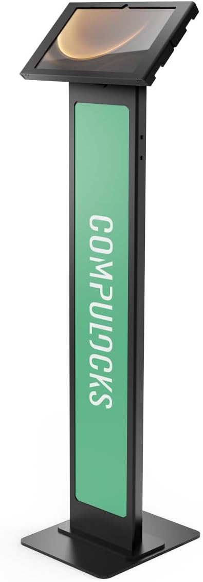 Compulocks Galaxy Tab A9+/A11+ Apex Enclosure Floor Stand for Tablets Brandable Kiosk Stand Ideal for Retail, Office & Commercial Use - White