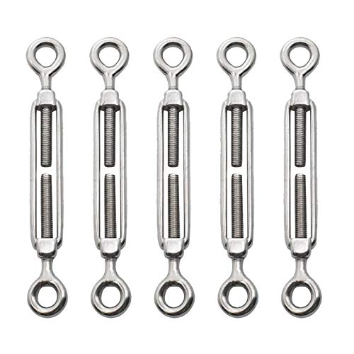 Augiimor 5PCS M4 Eye & Eye Turnbuckle Wire Rope Tension 304 Stainless Steel Eye to Eye Turnbuckle Heavy Duty Wire Rope Tension