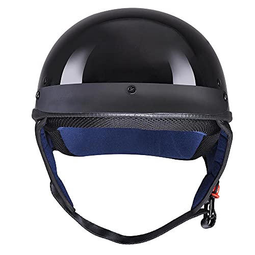 Ahr Half Face Motorcycle Helmet Dot Approved Half Skull Cap Half Helmet For Bike Cruiser Chopper Run-C, Gloss Black, S #TOP3