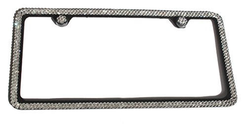 Hotblings 6 Row Black (On Black) Crystal Made Using High-End Brand Name Crystals Metal Bling License Plate Frame & Matching Caps #TOP1