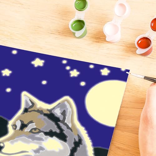 Ravensburger - CreArt Kids 8x12 cm - Numéro d'art - Portrait d'un Loup - Kit de Peinture par numéros - avec Peinture phosphorescente - Dès 7 Ans - 25582