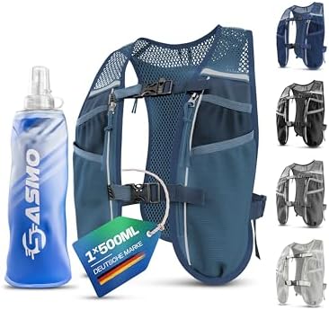 SASMO Laufweste Damen & Herren mit Trinkflasche, 270g Ultraleicht | Trinkweste Laufen, Laufrucksack, Trinkrucksack, 8 Taschen, 2L Trinkblase kompatibel, Atmungsaktiv, Joggen Wander