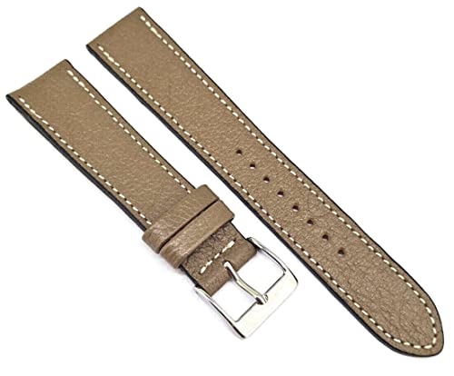 Correa de reloj de 19 mm Fluco Montana de piel fina beige-pardo fabricada en Alemania