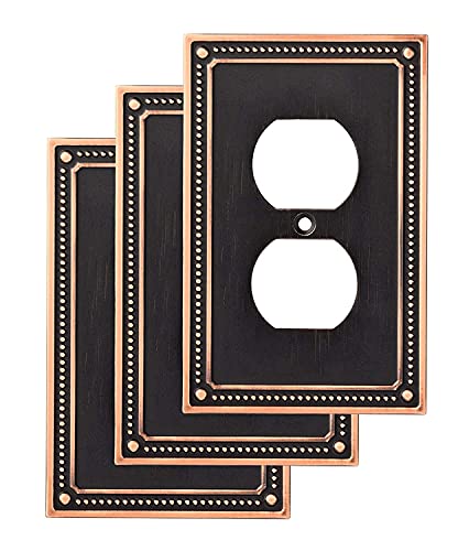 Franklin Brass Classic Beaded (3-Pack) Outlet Covers Bronze w/Copper Highlights 1-Gang Wall Plate Single Duplex Switch Plates Electrical Guard W35059V-VBC-C