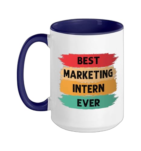 Best Marketing intern ever retro funny marketing grad intern Ceramic Mug, Dark Blue/White, 15oz