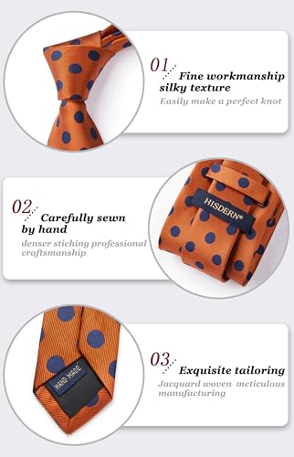 Image of HISDERN Polka Dot Ties for Men Classic Silk Ties and Pocket Square Formal Business Necktie Handkerchief Wedding Party