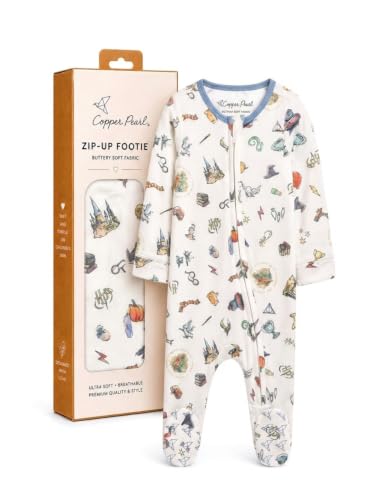 Image of Copper Pearl Zip-Up Footie Baby Pajamas - Soft Newborn Onesies for Boys & Girls, Tag-Free with Two-Way Zipper Baby Sleepers for Newborn - 24 Months, Wizarding World