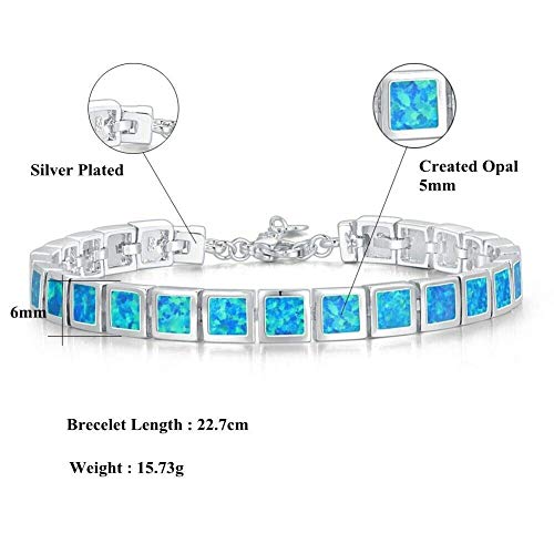 Cinily Blue Fire Opal 14K White Gold Plated Bracelets For Women Jewelry Gems Bracelet 8 3/4" #TOP1