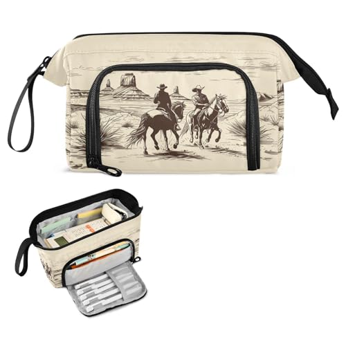 Image of Western Cowboy Pencil Bag with Unique Side-Open Mouth Design Large Capacity for 40-60 Pens Ideal for Students Writers Artists Travel Office & School Supplies