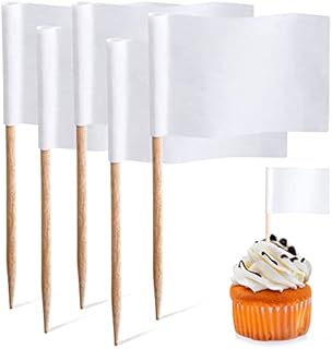 White Mini Toothpick Food Flags 100 Pieces 3.5*2.5cm Blank Cupcake Flags Sandwich Labels on Sticks for Buffets Cocktail Party Food, Cheeseplate Cupcake Toppers, Cheese Burger, Fruit Salad, Baby Names