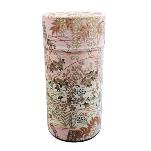 木谷製茶場 Japanese Tea Canister Double Lid, Japanese Washi Paper Coated with Capacity of 6.2oz(175g), Japanese Green Tea Container, shunshou(薄赤)