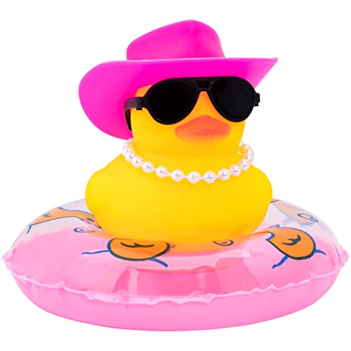 wonuu Car Rubber Duck, Yellow Duck Decoration Dashboard with Sun Hat Swim Ring Necklace Sunglasses for Car Dashboard Decorations
