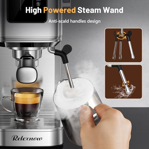 RELEXNOW Espresso Machine, 20 Bar Professional Espresso Coffee Maker with Milk Frother Steam Wand, Hot & Iced Coffee Machine, Compact Stainless Steel Coffee Machine for Cappuccino,Latte,Cold Brew by RELEXNOW - Image 6