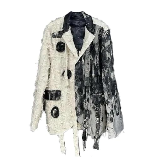 Veste à franges patchwork unique noire pour homme adepte de blazer décontracté et ample