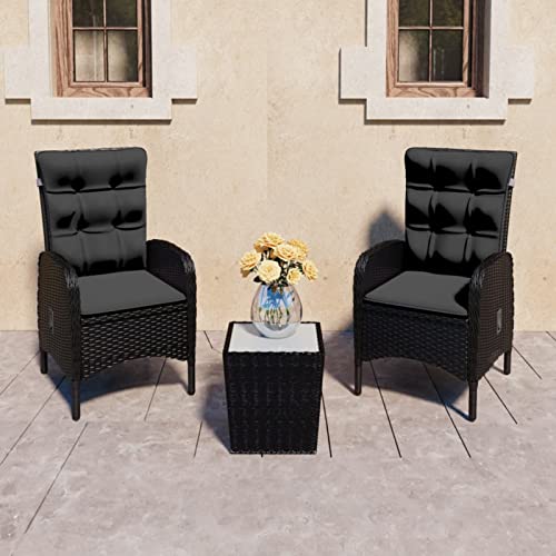 Chaduof 3-TLG. Bistro-Set, Bierzeltgarnitur, Gartenbar, Biertisch Bierbänke, Essgruppe, Gartenmöbel Set, Balkonmöbel, Poly Rattan und Glas Schwarz