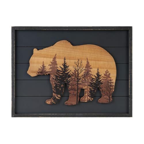 NIKKY HOME Cute Bear in The Forest Woodland Decorative Wood Framed Wall Art Prints Cabin Decor, 16