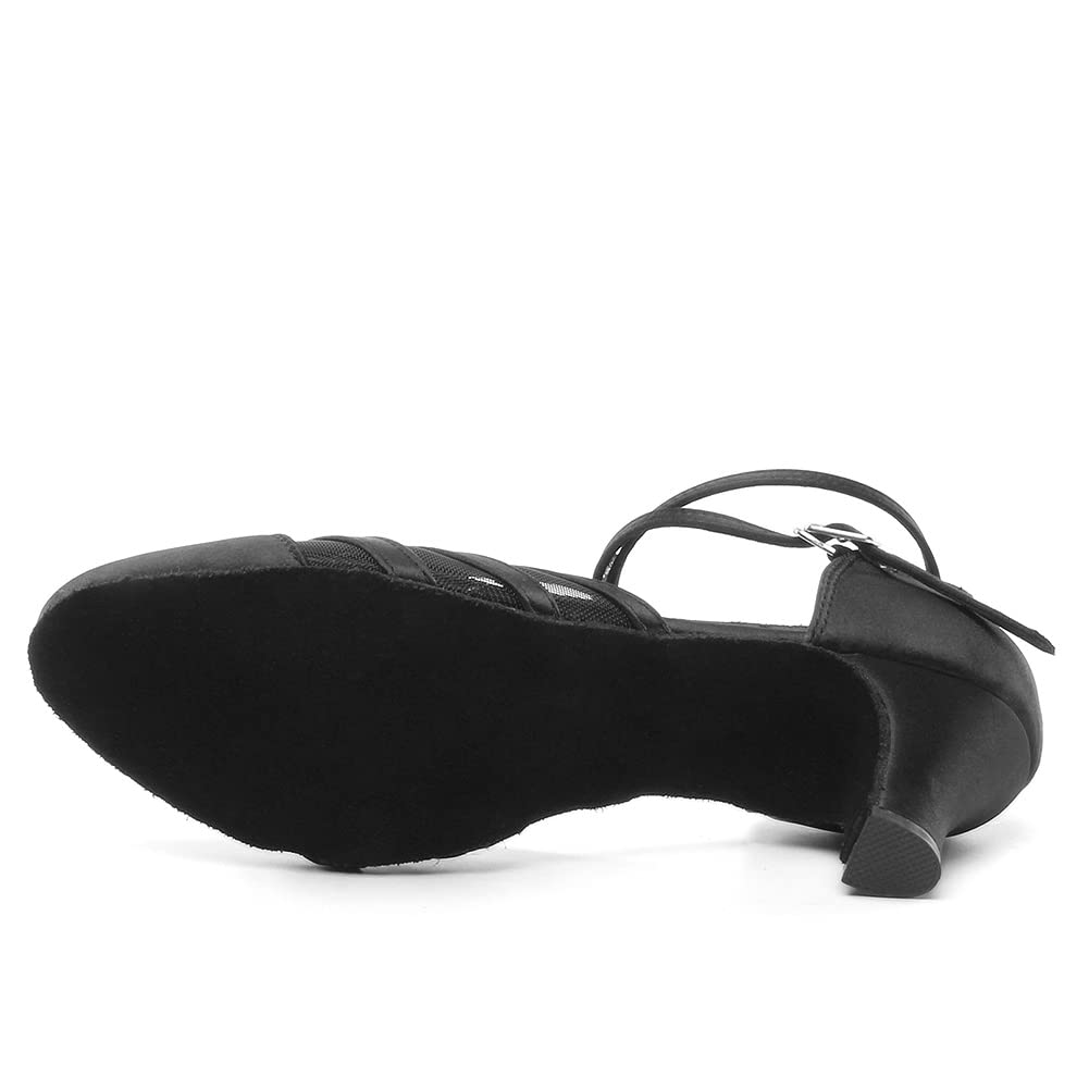 Chaussures de Danse Latine pour Femmes Chaussures de Danse Tango Valse Sociale Salsa en Mesh Satinee