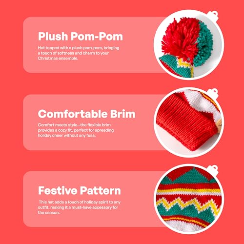 Giggling Getup Gorro de Natal de tricô adulto com pompons, chapéu de Papai Noel listrado vermelho e