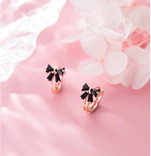 Image of Reffeer Solid 925 Sterling Silver Bow Hoop Earrings Huggie for Women Teen Girls Black CZ Bowknot Hoop Earrings Ribbon Cartilage Huggie