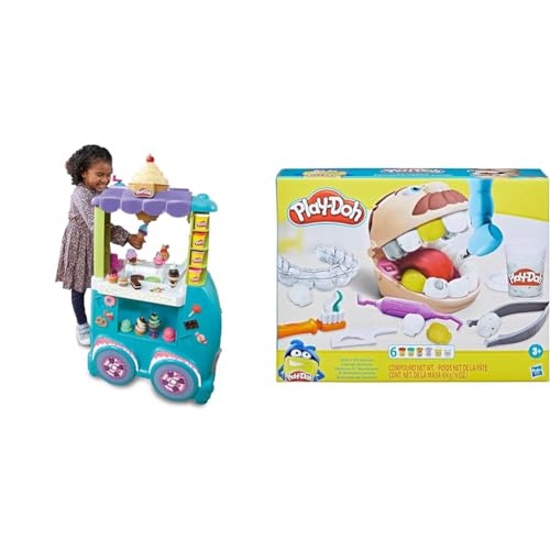 Play-Doh Kitchen Creations Großer Eiswagen, Spielset & Zahnarzt Dr. Wackelzahn, Spielzeug für Kinder ab 3 Jahren mit Kariesknete und metallfarbener Knete, 10 Knetwerkzeugen, 8 Dosen à 56 g