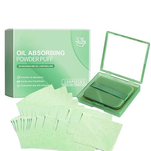 Oil Blotting Sheets for Face with Mirror and Puff,Blotting Paper for Oily Skin,Face Oil Absorbing Sheets,Handy Portable Oil Absorbing Tissues for Skin Care,Makeup Friendly (100Sheets)
