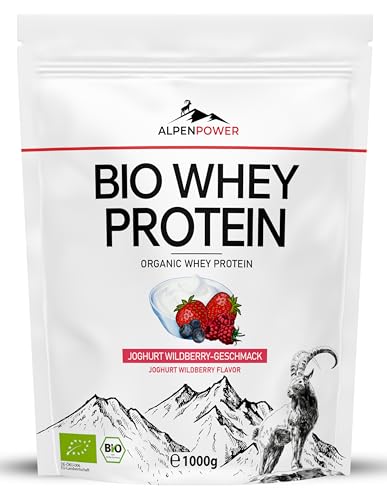 AlpenPower BIO WHEY Protein Joghurt-Wildberry 1 kg - 100% natürliche Zutaten & ohne Zusatzstoffe - Hochwertiges CFM Eiweiß-Pulver aus bester Bio-Alpenmilch