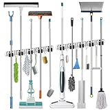 DQST 2 PACK Organizador de Escobas, Colgador de Trapeadores, con 5 Ganchos para Escobas 4 Ganchos. (2, Negro + Plata)