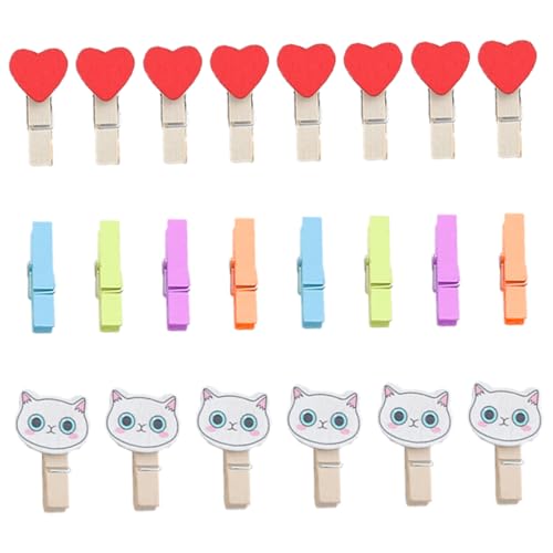 Ciieeo 40Pcs Mini Clips for Photos Decorative Heart and Cat Design Clothespins for Home Wall Decorations Easy to Use Bedroom Living Room and Party Settings