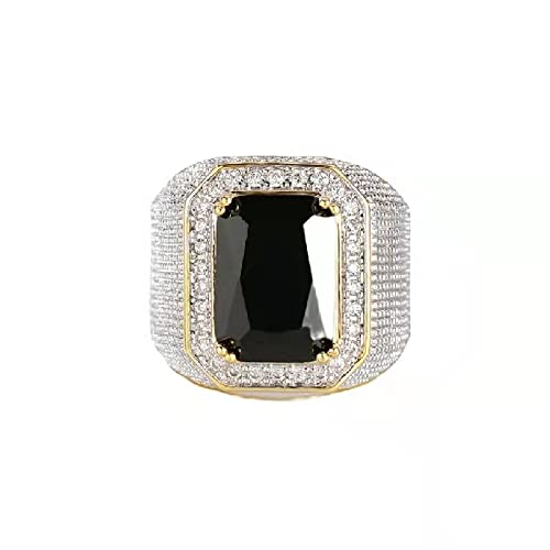 S925 Sterling Silver Men's Ring Engagement Ring 14K Gold Plated Promise CZ Ring Diamond Ring Hip Hop Gold Domineering Square Sapphire Black Gem AAAA Anniversary Men's Ring Wedding Ring 523
