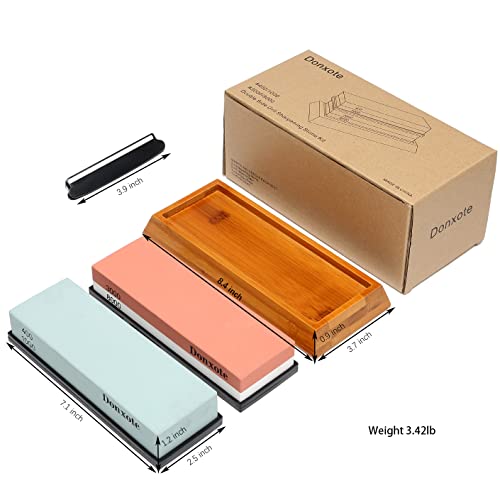 Donxote Knife Sharpening Stone, 400/1000 3000/8000 Double Side Grit Waterstone, Professional Chef Whetstone Sharpener, Nonslip Bamboo Base & Angle Guide Multicolor #TOP2
