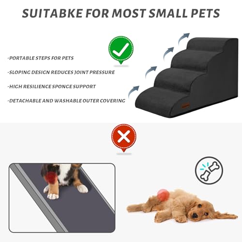 Image of Aodisman Dog Steps for Bed or Couch,4-Step Pet Stairs Ramp for Small Dogs | 17.4 inch H Indoor Non-Slip Dog Stairs Help Senior Dogs,Short-Legged Breeds,Puppies and Cats to Reach Beds and Chairs,Grey,Black