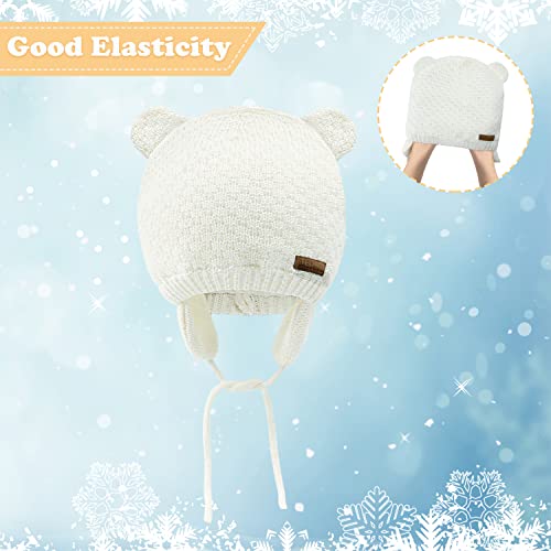 Baby Toddler Winter Beanie Warm Boys Girls Earflap Hat Infant Knit Caps Cute Bear Soft Cotton Lining For 0-36M (White, S(0-6M)) #TOP4