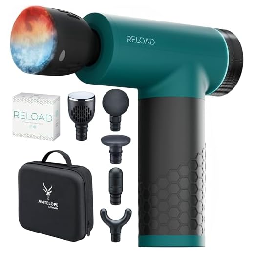 Antelope by Beurer RELOAD Massage Gun mit Wärme- und Kältefunktion, Muskelmassagegerät für Triggerpunkte, 5 Massageköpfe, 5 Intensitätsstufen bis 3000 U per min, kabellos, inklusiv Aufbewahrungskoffer