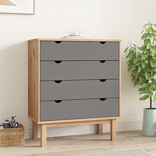 TANZEM Cómoda Cajonera, Comodas Y Cajoneras Dormitorio, Mueble Habitacion, Cajoneras Escritorio, Mueble Cajones, Gavetero Dormitorio, Madera Maciza Pino marrón y Gris 76,5x39,5x90cm