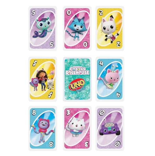 Mattel Games UNO Junior Jeu de Cartes Gabby et la Maison Magique pour Jouer Entre Enfants, Lors des soirées en Famille, en Vacances ou en Voyage, JLH17