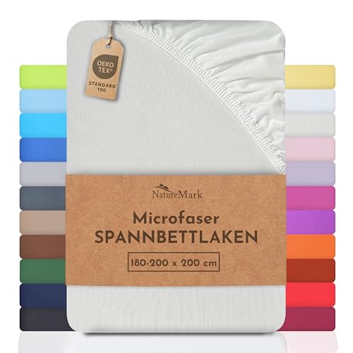 NatureMark Mikrofaser SPANNBETTLAKEN zum Sparpreis! viele Größen und Farben Markenware (Bettlaken 180x200-200x200 cm, Natur/Creme)