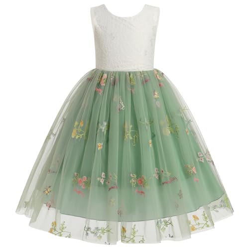 Vestidos de flores para niña primera comunión de línea A con encaje bordado largo