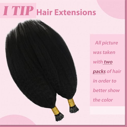 Image of YoungSee I Tip Hair Extensions Human Hair Kinky 22In Itip Human Hair Extensions Black Kinky Straight 50g Itips Hair Extension 50s Cold Fusion Hair Extension Curly for Long Hair
