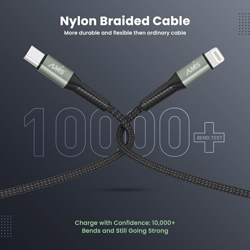 Image of AMS 65 Watt Lightning Cable 1 m Fast Charging Cable Compatible with i Phones /Tablets, 480mbps Data Transfer Speed (Compatible with iPod, iPad Mini, iPhone 5 /5s /5c /SE /6 /6s /plus, Black, One Cable)