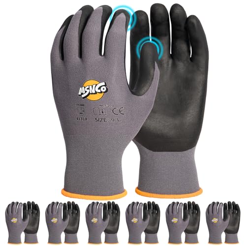 MSNCO Safety Work Gloves 6/12 Pairs Micro Foam Nitrile Coated Endurance Seamless Knit Nylon ，Wear-resistant mechanical gloves