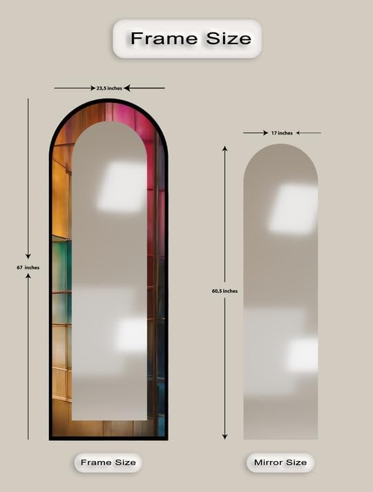 23,5’’W x 67’’H Sunset Spectrum - Full Lenght Floor Mirror Arched Full Lenght Mirror - Arch Full Body Stained Floor Mirror with Black Frame with Gold Frame