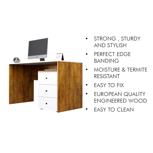 Image of Bniture Wooden Study Table for Home with Bottom Storage | Engineered Wood Study Table with Book Shelf | Multi Purpose Computer Desk for Writing | Laptop Table for Office | Giant Wood & Frosty White