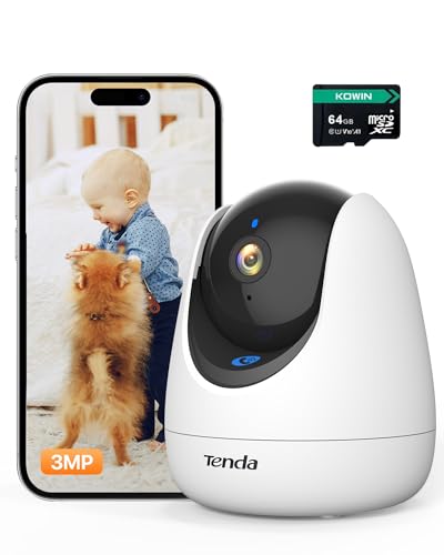 Tenda CP3 Pro V1.1 Cámara de Vigilancia 2K,Vigilancia Bebe,Detección Inteligente de Mascotas,llanto de bebés y Humanos, Notificaciones en Tiempo Real, Llamadas con un Solo Toque, Alexa,con Tarjeta SD