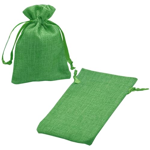 MIAO JIN 25PCS 4"x6" Burlap Bag With Satin Drawstring -Gift Bag For Wedding Party and DIY Craft (Green)