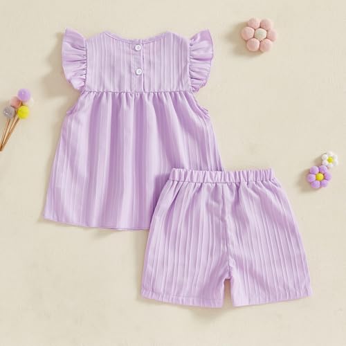 Toddler Baby Girl Clothes Knit Floral Fly Sleeve Tops Shorts Cute Summer Spring Outfits Infant Clothing Set4