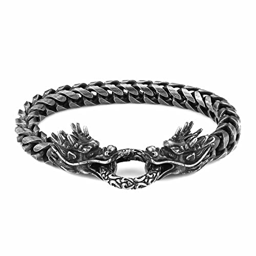 HZMAN Retro Dragon Head Bracelet for Men Stainless Steel Gothic Punk Black Dragon Bangle Cuban Chain Link Bracelet Biker Party Jewelry Gift