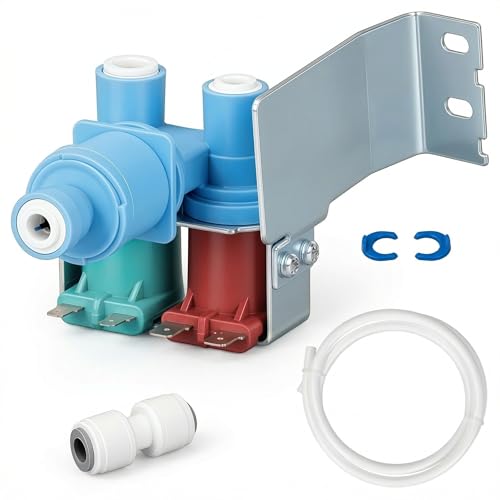 Upgraded W10408179 Refrigerator Water Inlet Valve Fit for Whirl-pool Ken-more May-tag Ice Maker WPW10179146 Water Valve with Tubing Connector Replaces 4389177 W10445780