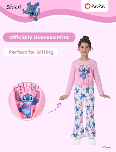 Image of Disney Frozen Princess Minnie Stitch Girl Clothes Long Sleeve Knot Front Sweatshirt Flare Pants Fall 2 Piece Outfit 2-9Y